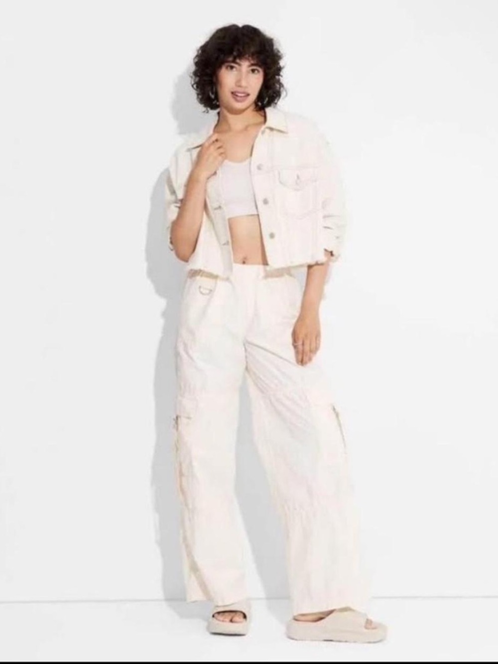 Wild Fable Cream Adjustable Waist Cargo Balloon Pants Size M NWOT